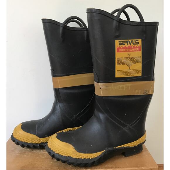 Vtg Servus Firebreaker Rubber Firefighter Steel Toe Rubber Rain Boots 9 Wide USA main image 8